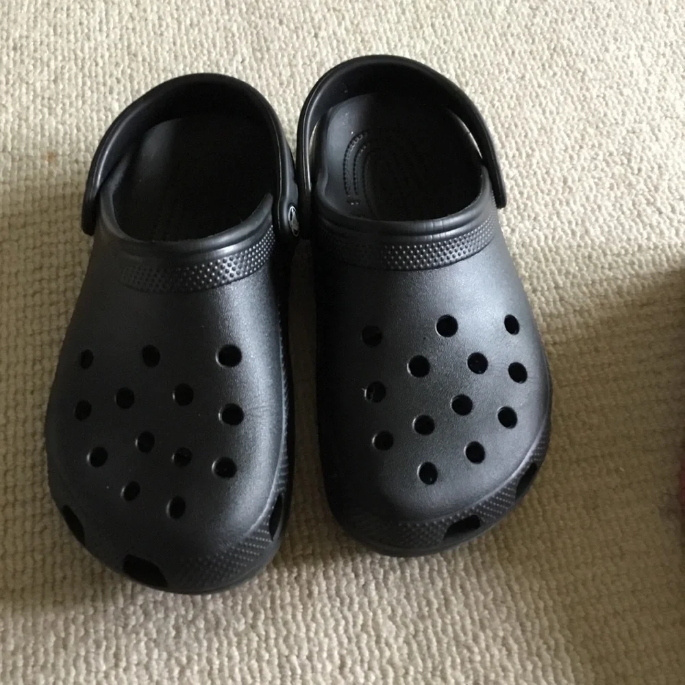 CROCS Black Foam Clogs with Heel Strap